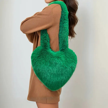 Plush Love Heart Fur Crossbody Bags