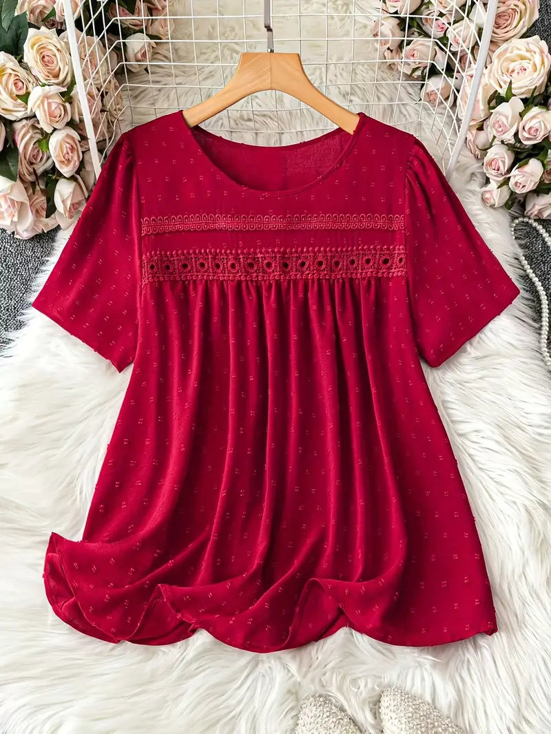 Polka Dot Textured Short Sleeved Blouse Top