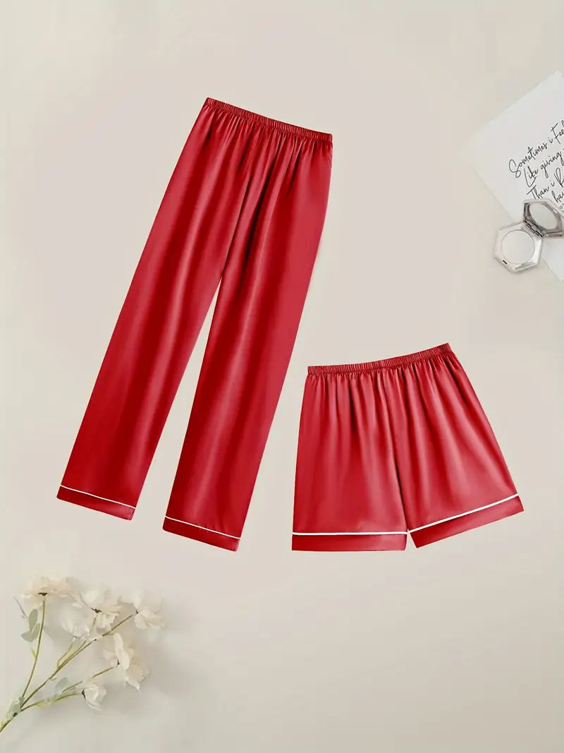 Satin Casual 3 Piece Pajama Sets