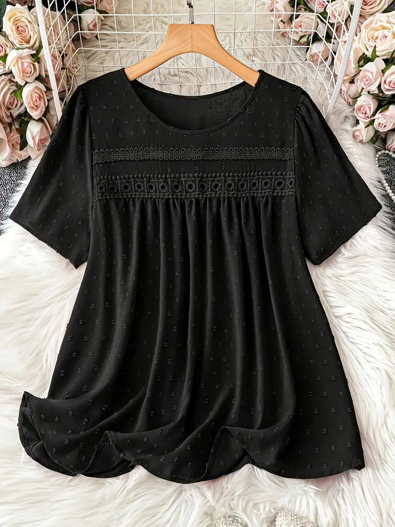 Polka Dot Textured Short Sleeved Blouse Top