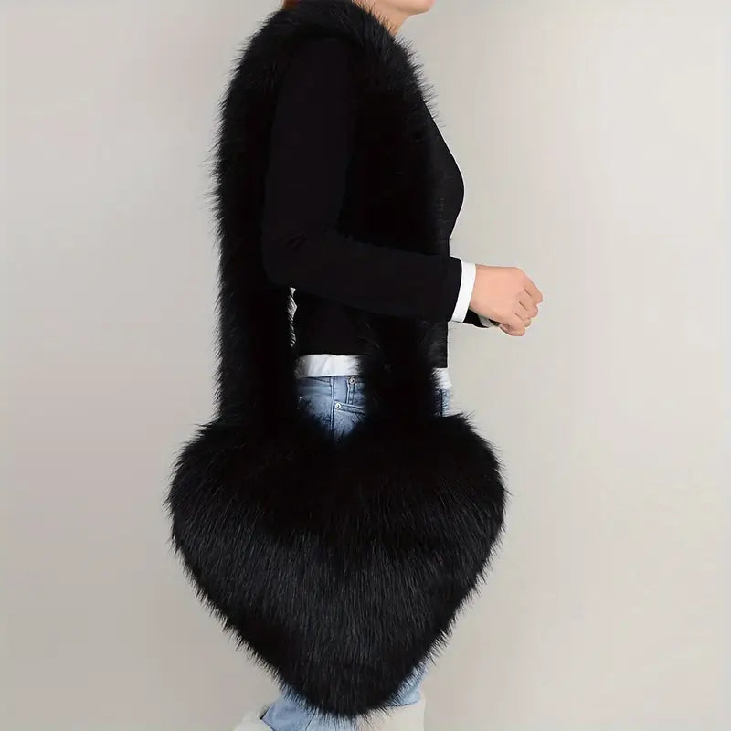 Plush Love Heart Fur Crossbody Bags