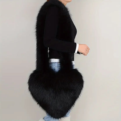 Plush Love Heart Fur Crossbody Bags