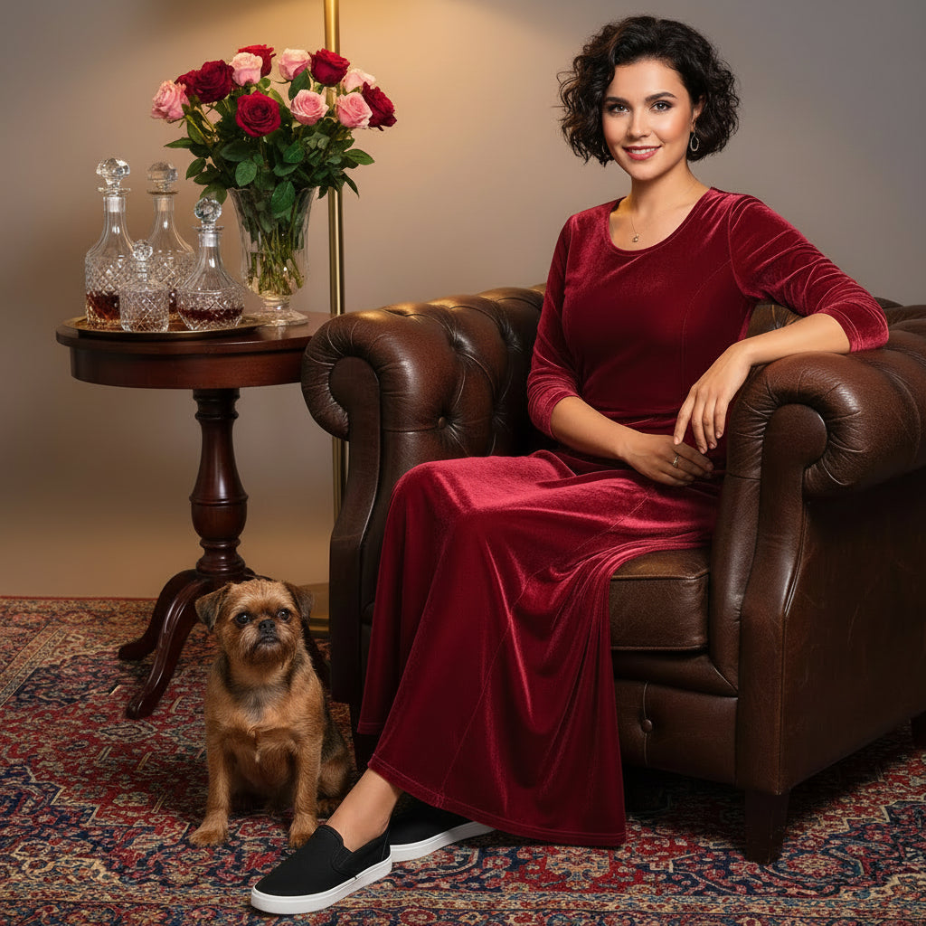 Velvet 3/4 Sleeve Midi Dress