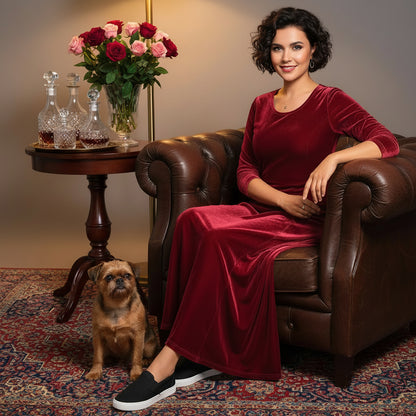 Velvet 3/4 Sleeve Midi Dress