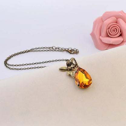 Vintage Amber & Bee Crystal Pendants