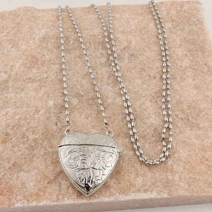 Sweet Silver Heart Embossed Necklace