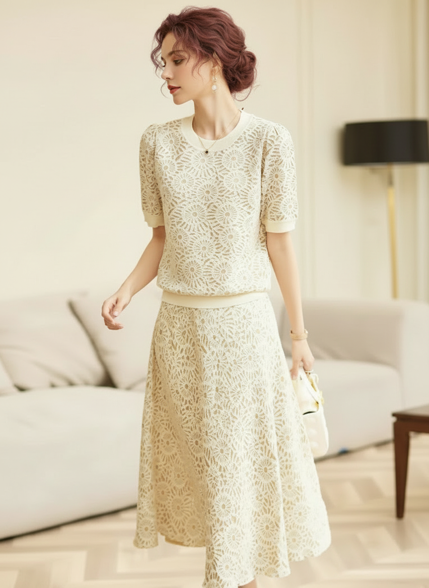 French Retro Midi Two Piece Dress Set