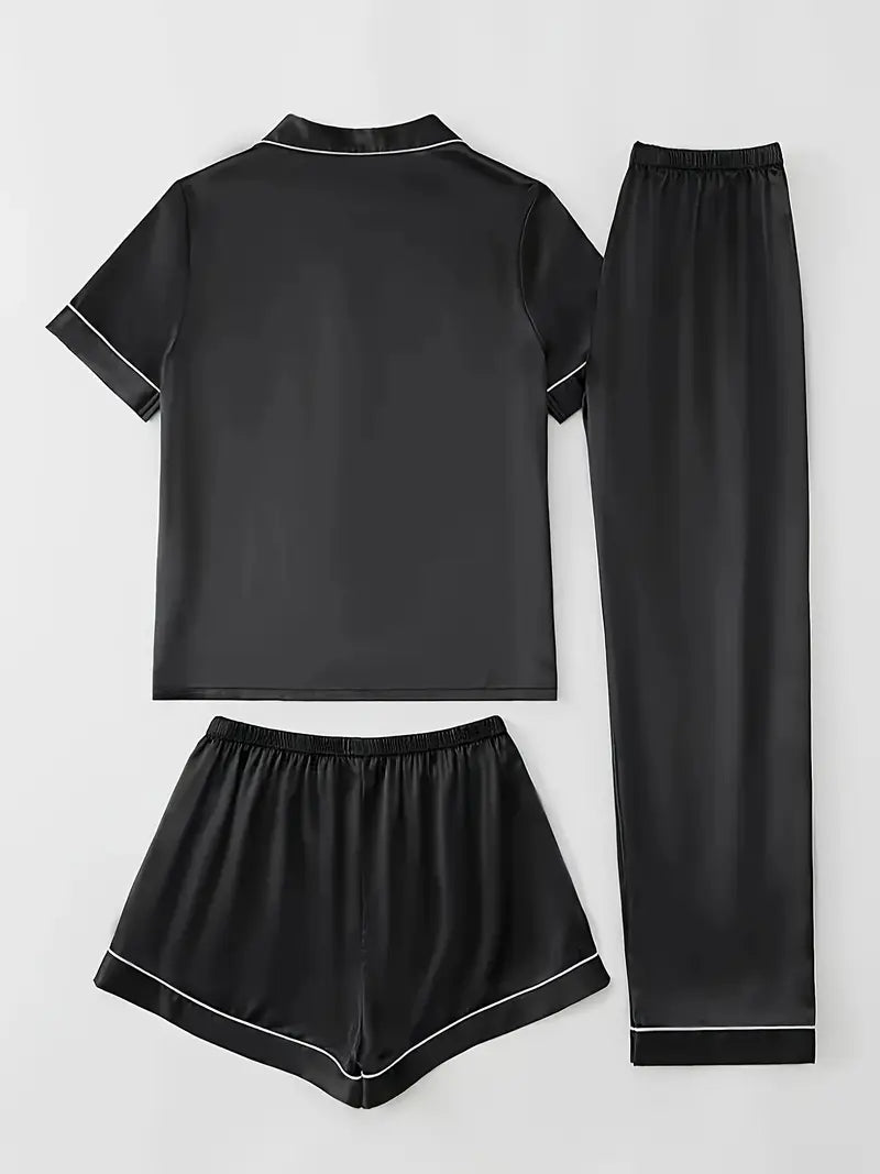 Satin Casual 3 Piece Pajama Sets