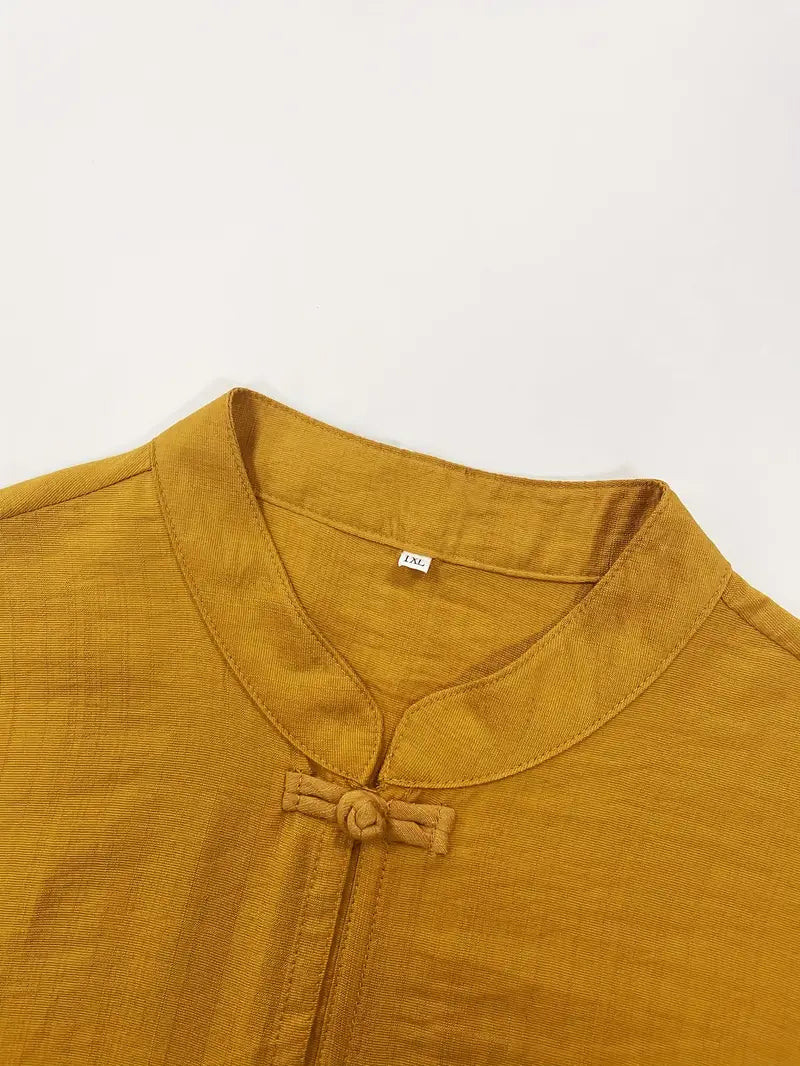 TADAMA Plus Size Mandarin Nehru Collar Top