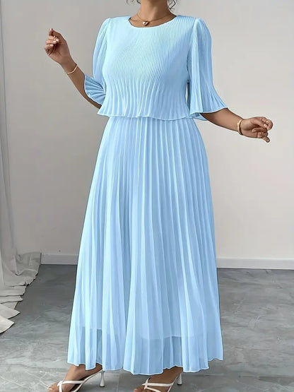 Valentina Ribbed Lightweight Pleated Maxi Dress