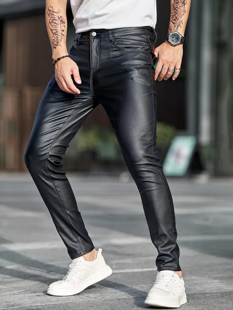 MACCO High-Stretch Vegan Leather Slim-Fit Jeans