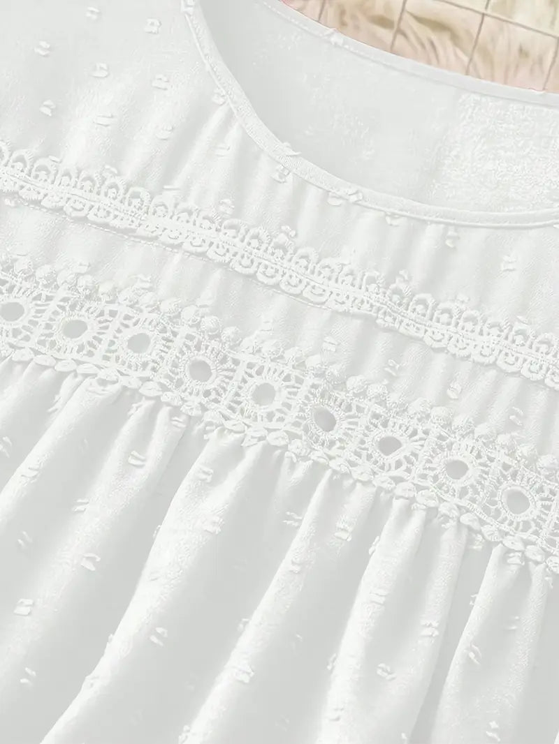 Polka Dot Textured Short Sleeved Blouse Top