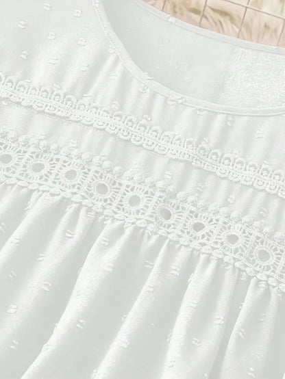 Polka Dot Textured Short Sleeved Blouse Top