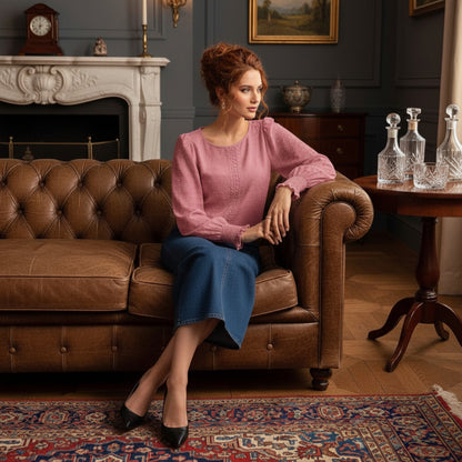 Polka Dot Lace Lantern Sleeve Top