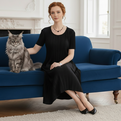 Classic Pleated Polyester Dress