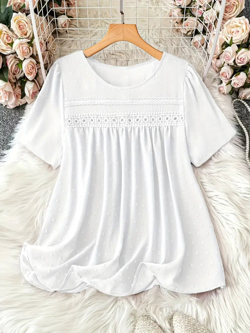 Polka Dot Textured Short Sleeved Blouse Top