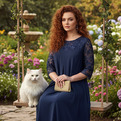 Plus Size Embroidered Chiffon Midi Dress