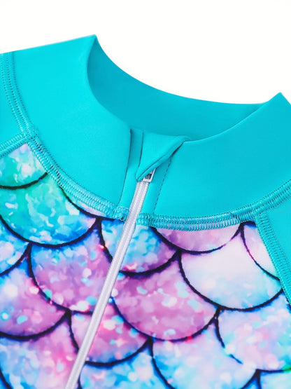 Girls Mermaid One Piece Rash Guard Swimsuits