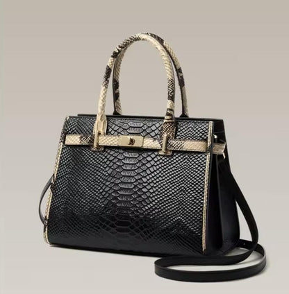 Birkin Inspired Genuine Leather Handbag - Dual Tone Snake Edition
