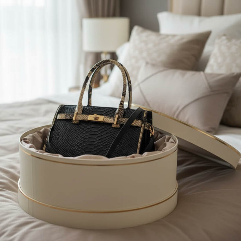 Birkin Inspired Genuine Leather Handbag - Dual Tone Snake Edition