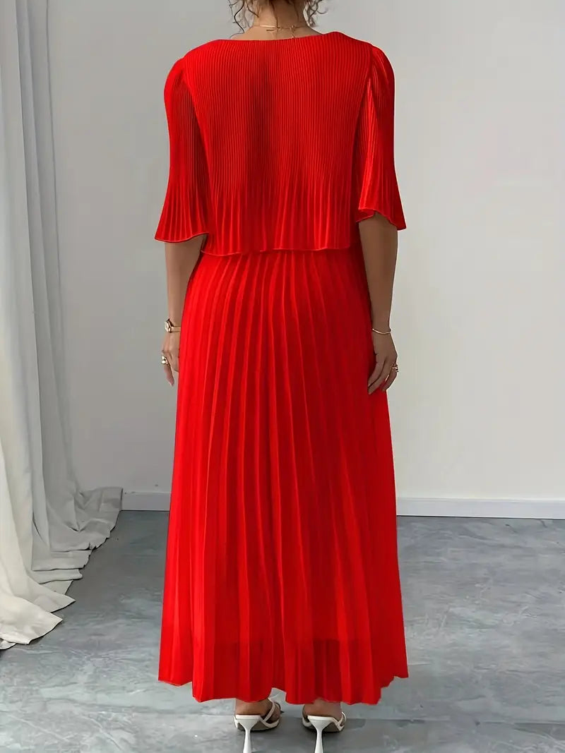Valentina Ribbed Lightweight Pleated Maxi Dress