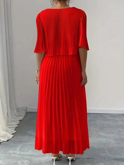 Valentina Ribbed Lightweight Pleated Maxi Dress