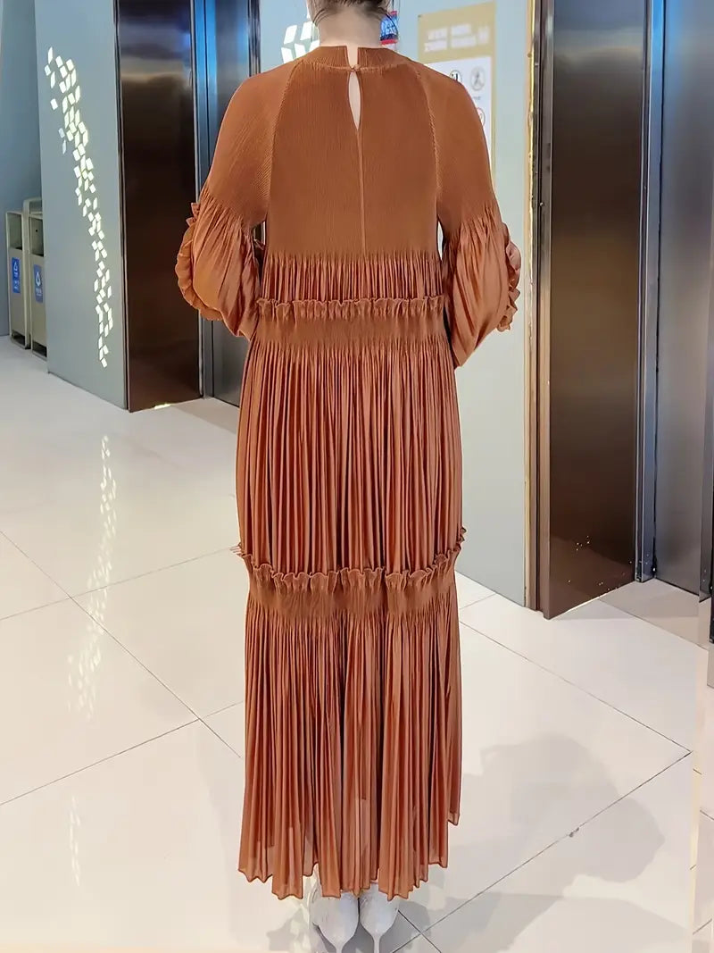 Elegant Floral Applique Fine Pleated Polyester Ruffle Dresses