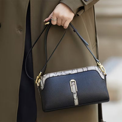 Birkin Inspired Genuine Leather Handbag - Dual Tone Snake Edition