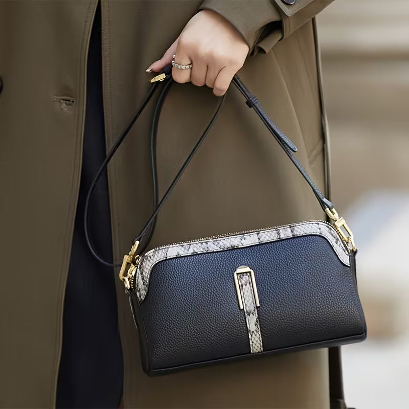 Birkin Inspired Genuine Leather Handbag - Dual Tone Snake Edition