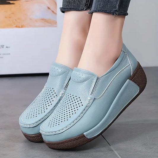 Lightweight Cowhide Leather Slip-On Platform Loafers