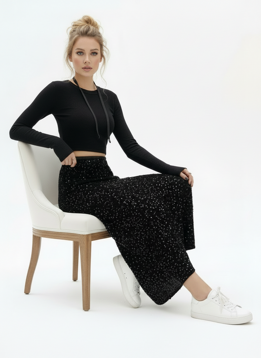 Chic Sequin High-Waist Skirt