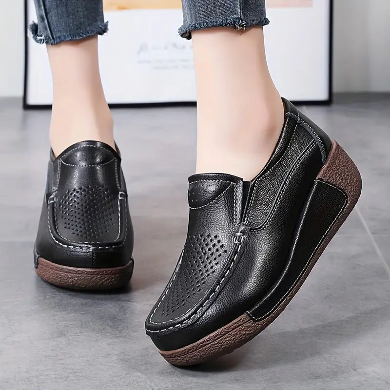 Lightweight Cowhide Leather Slip-On Platform Loafers