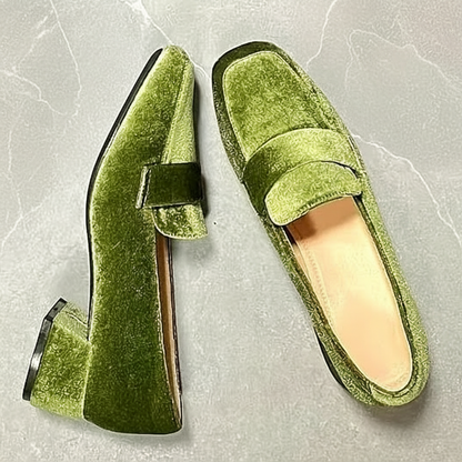 French Inspired Chunky Heel Elegant Velvet Pumps