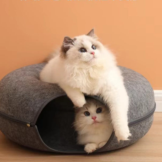 Four Seasons Felt Donut Cat Bed & Tunnel