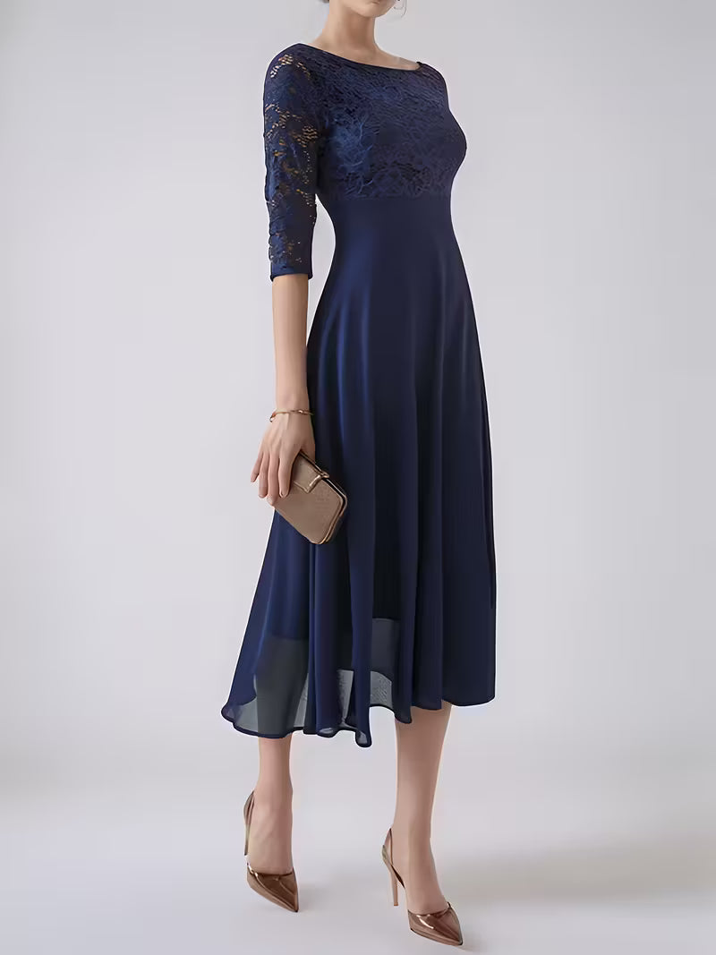 Vogue Chiffon Lace Midi Dress