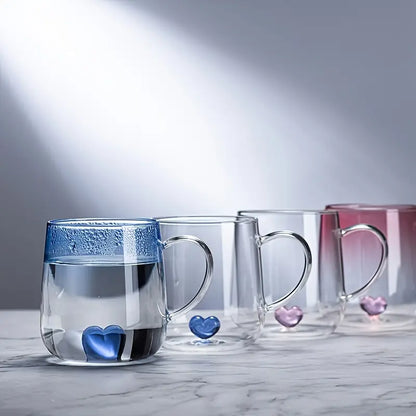 Heart-Shaped Gradient Glass Mugs