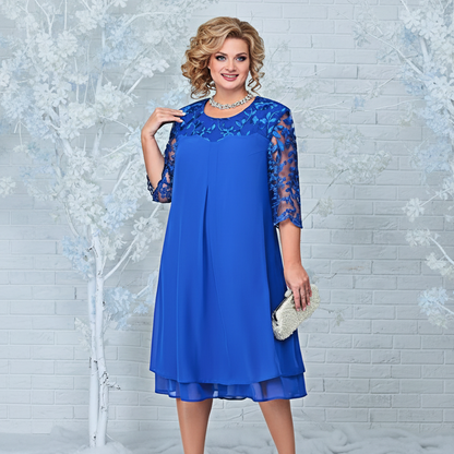 Plus Size Embroidered Chiffon Midi Dress