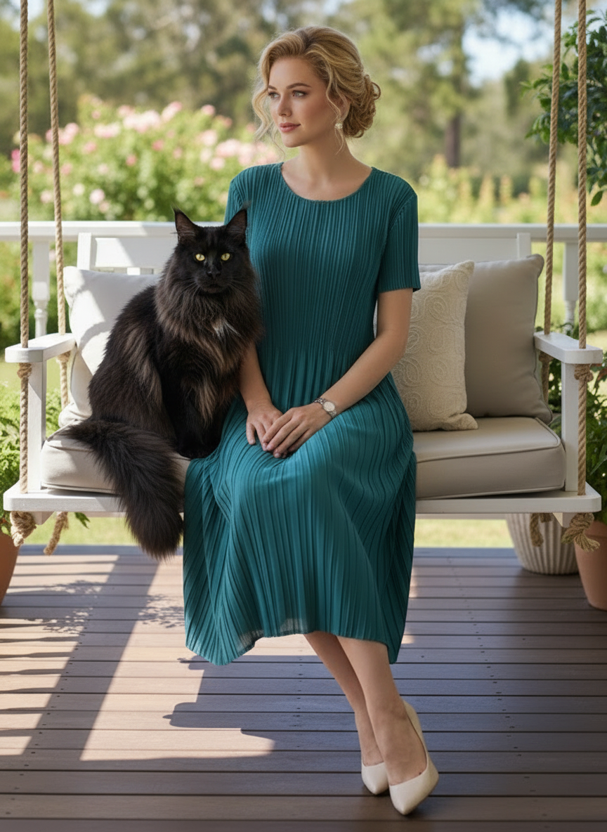 Classic Pleated Polyester Dress