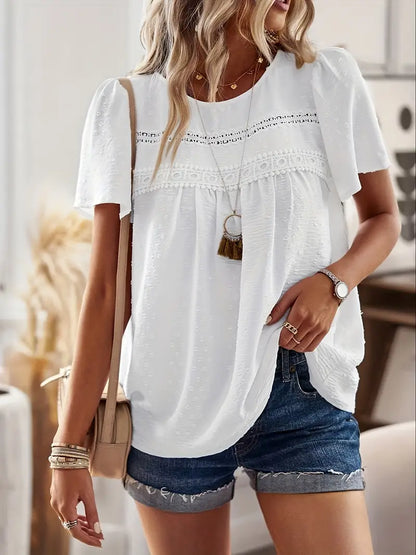 Polka Dot Textured Short Sleeved Blouse Top