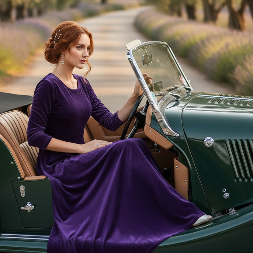 Velvet 3/4 Sleeve Midi Dress