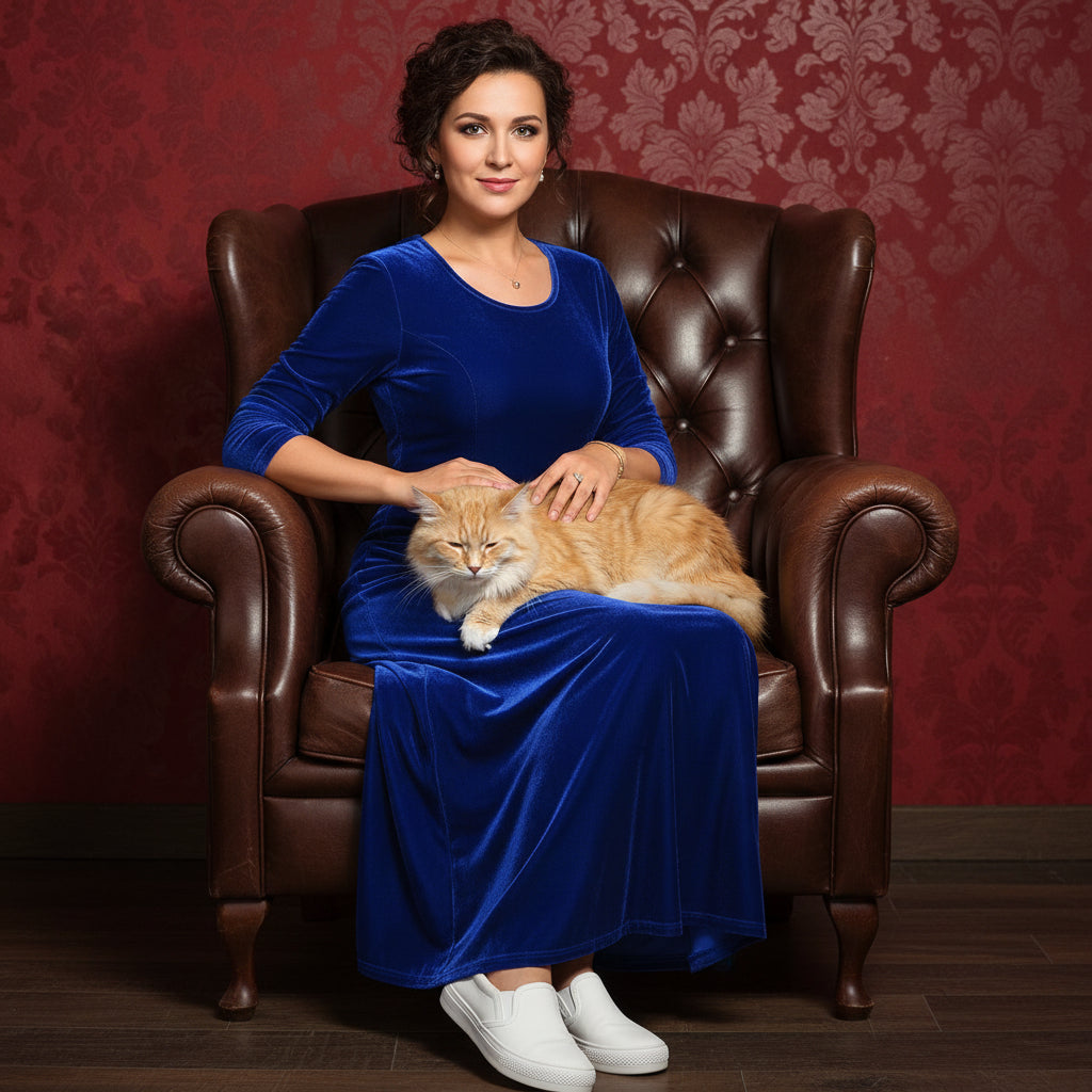 Velvet 3/4 Sleeve Midi Dress