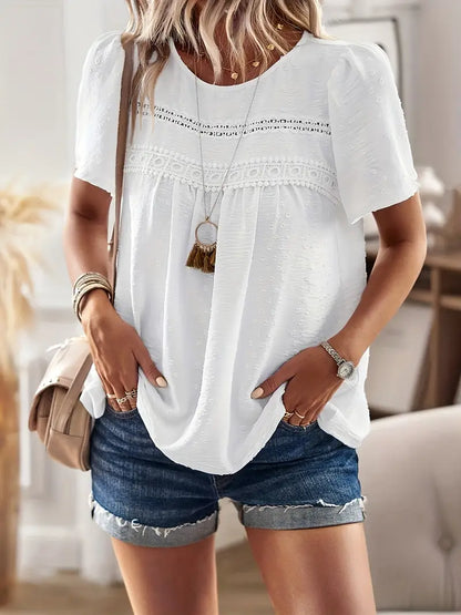 Polka Dot Textured Short Sleeved Blouse Top