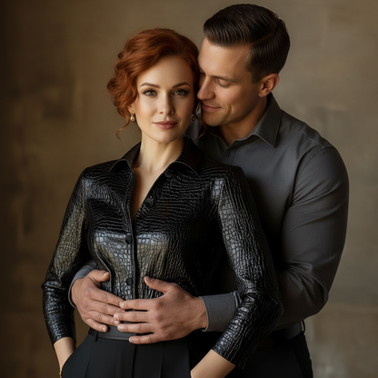 PUPU Crocodile Embossed Vegan Leather Blouse