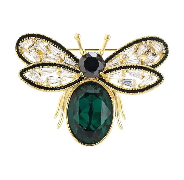 Antique Emerald Green Crystal Bee Brooch