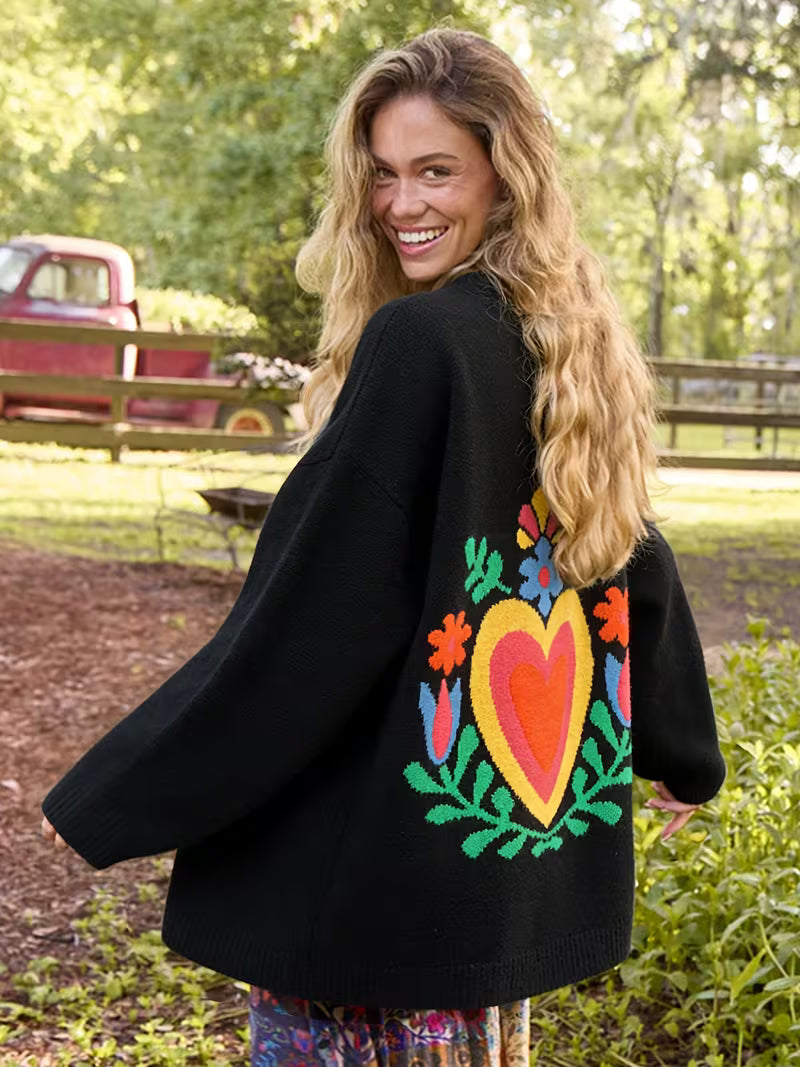 Chic Heart Knit Cardigan Coat