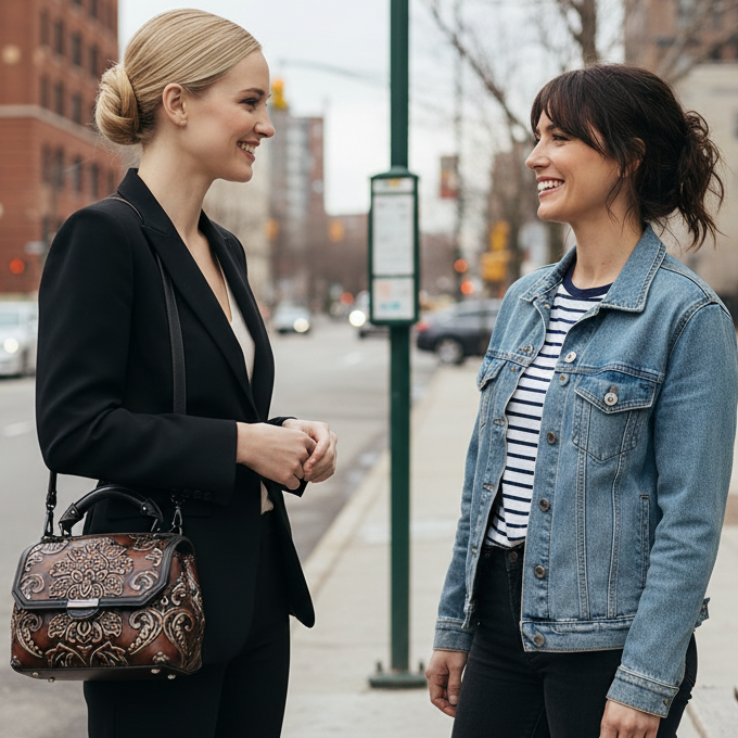 Picardo Embossed Floral Applique Genuine Cowhide Handbag
