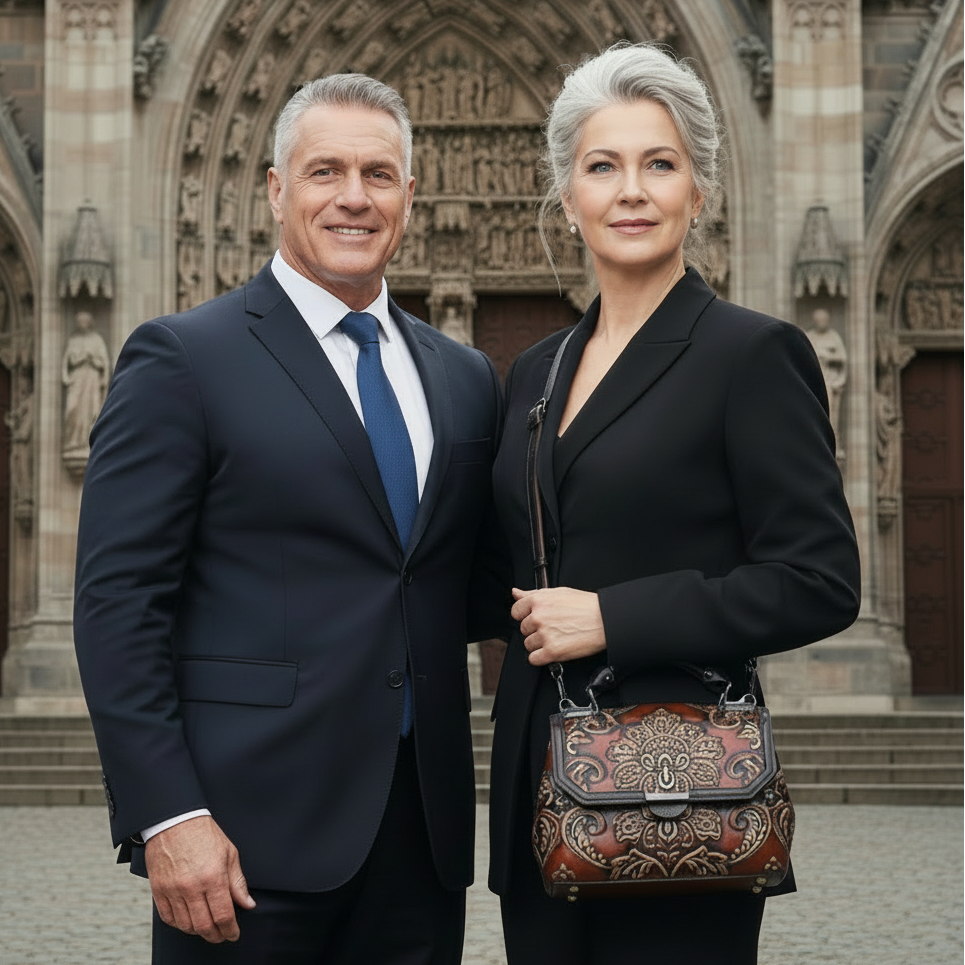 Picardo Embossed Floral Applique Genuine Cowhide Handbag