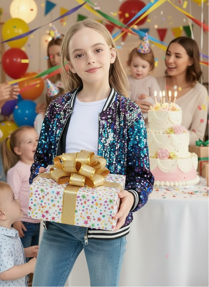 LOLANTA Girls Gradient Sequined Bomber Jackets