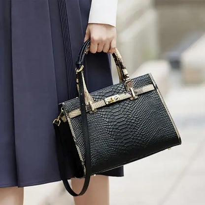 Birkin Inspired Genuine Leather Handbag - Dual Tone Snake Edition