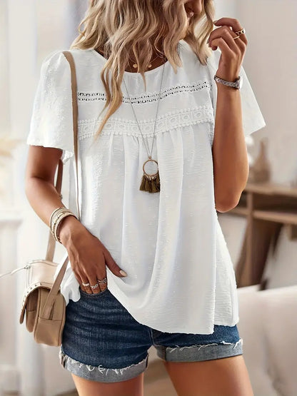 Polka Dot Textured Short Sleeved Blouse Top